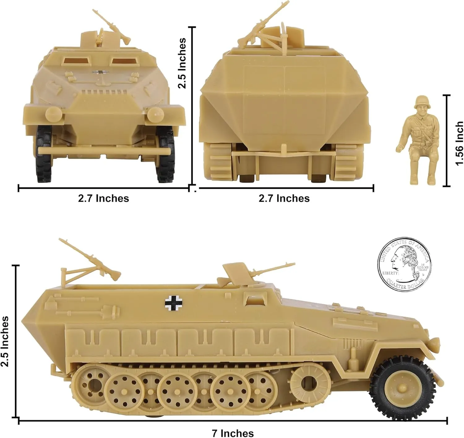 BMC CTS WW2 German Hanomag Halftrack - 5pc Tan Plastic Army Men Armored Vehicle