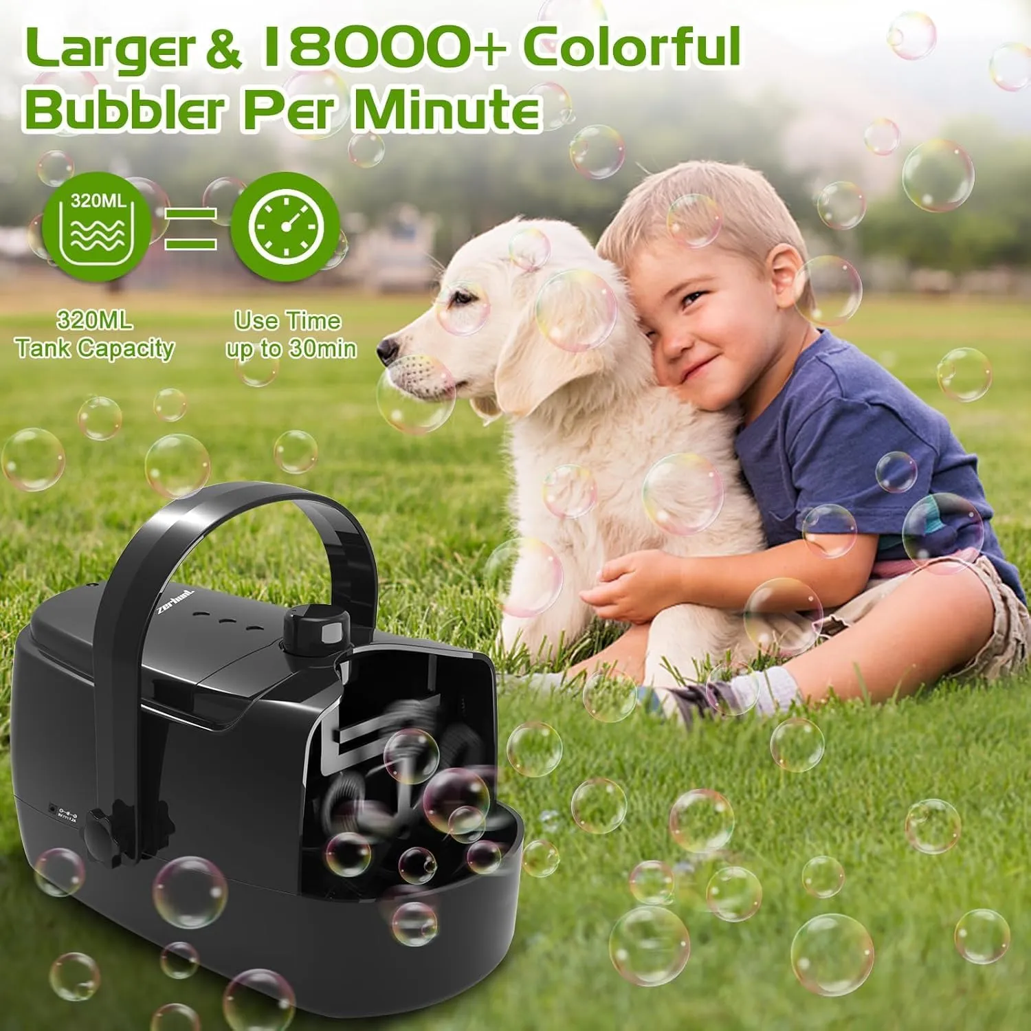 Bubble Machine Durable Automatic Bubble Blower, 18000  Big Bubbles Per Minute Bubbles for Kids Toddlers Bubble Maker Operated by Plugin or Batteries Bubble Toys for Indoor Outdoor Birthday Party