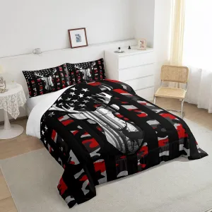 Camo American Flag Twin Comforter Set Boys,Deer Antlers Red Camouflage Quilt Set Flags for Room Teens,Wild Animal Hunting Rustic Farm Branches Leaves Plant Stars Stripes USA Flag Bedding Set