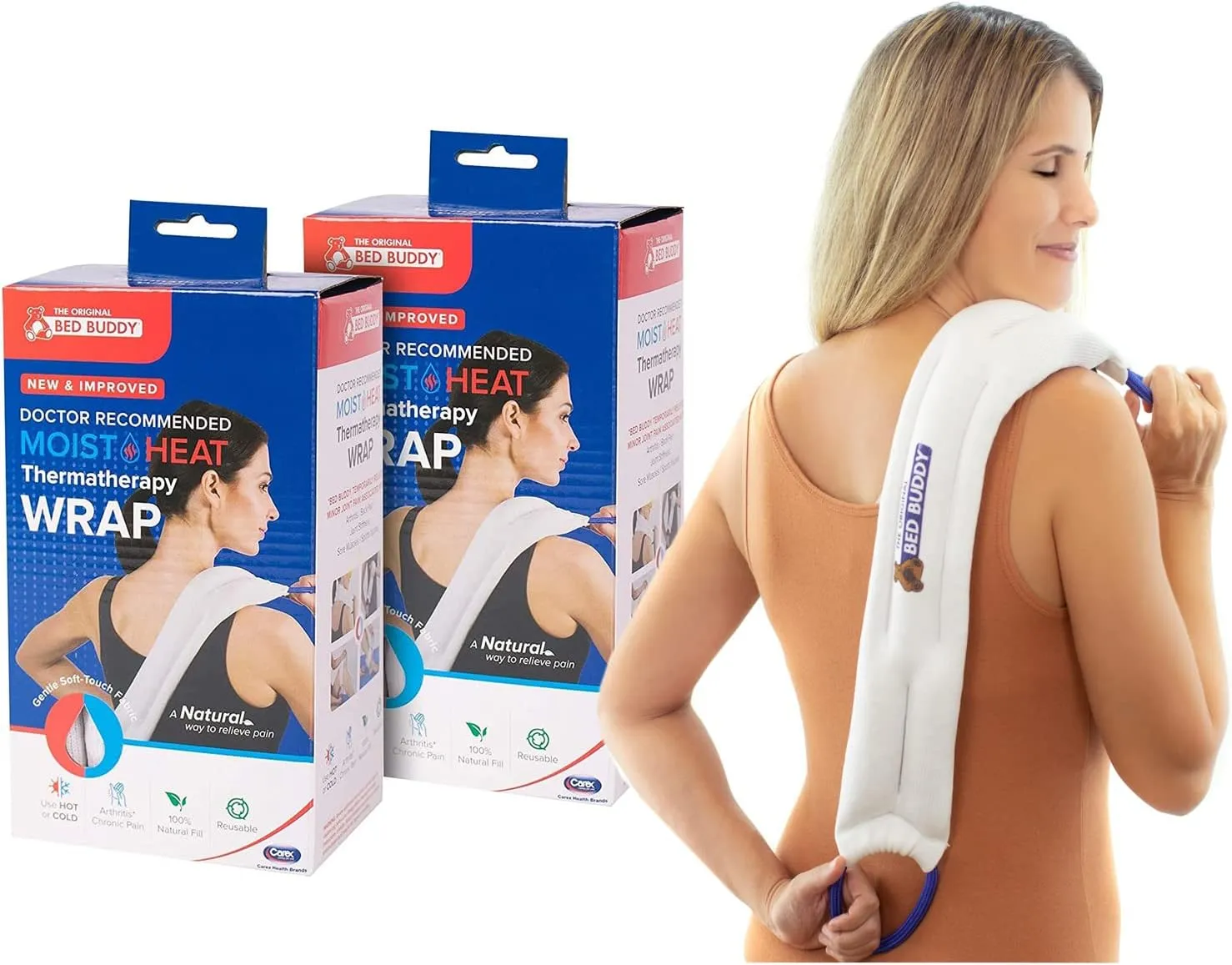 Carex Bed Buddy 2 Pack Heat Pad and Cooling Neck Wrap - Microwave Heating Pad for Sore Muscles - Cold Wrap Pack for Aches and Pain, The Original Bed Buddy