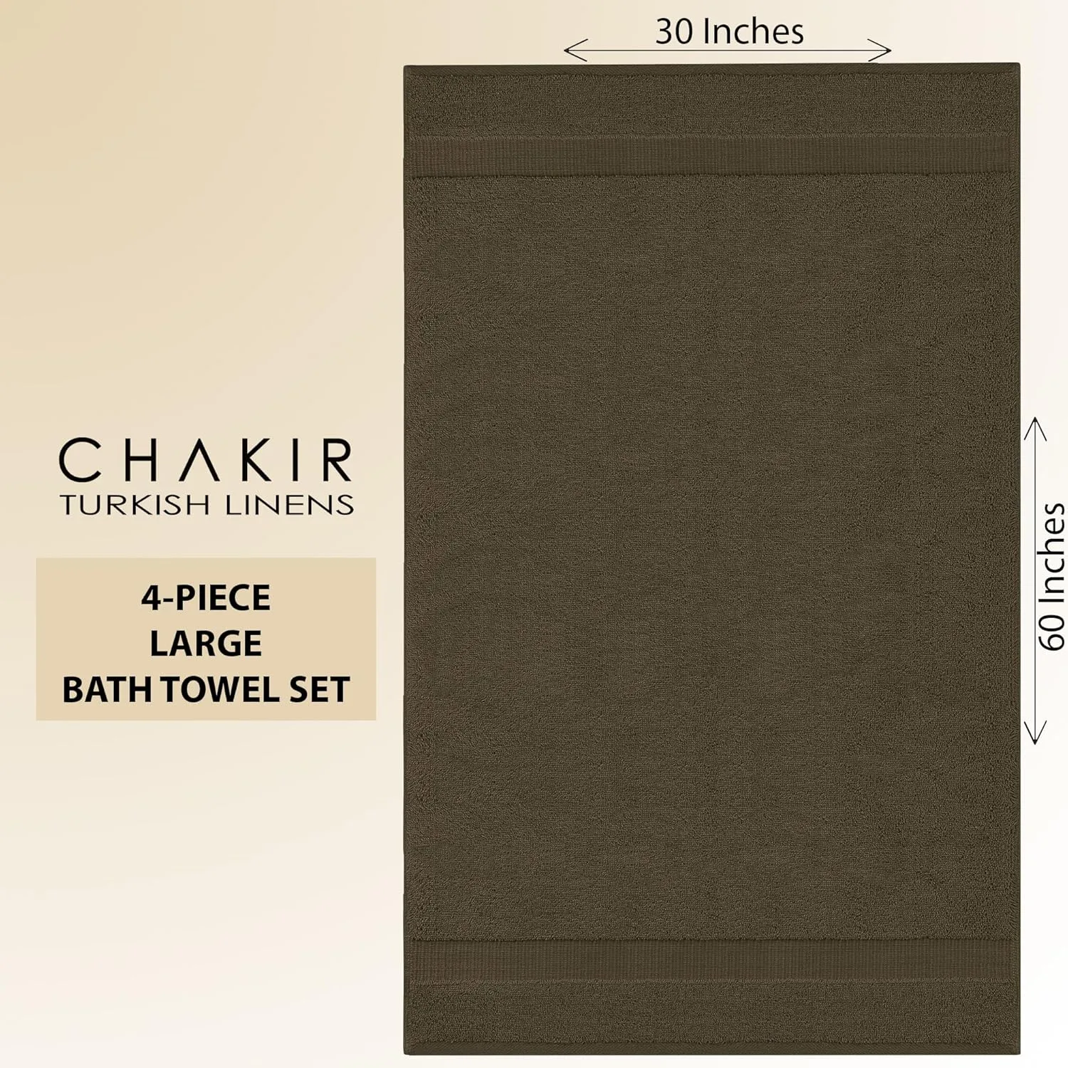 Chakir Turkish Linens 100% Cotton Premium Turkish Towels for Bathroom | 30'' x 60'' Large Bath Towels (4 Piece, Cocoa)