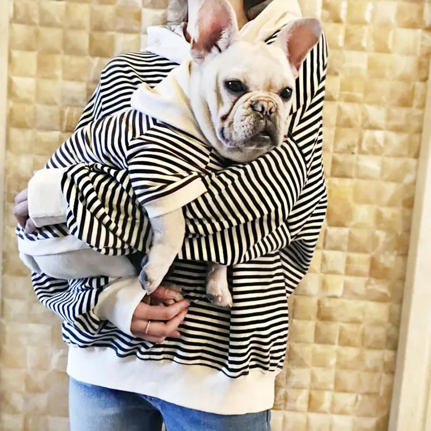 Classic Fashion Striped Dog Coats for Small Dogs Pullover Puppy Hoodie Sweatshirt French Bulldog Clothes for Female Dogs(Black,XL)