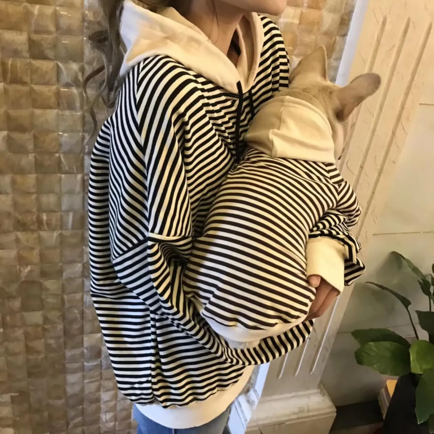 Classic Fashion Striped Dog Coats for Small Dogs Pullover Puppy Hoodie Sweatshirt French Bulldog Clothes for Female Dogs(Black,XL)