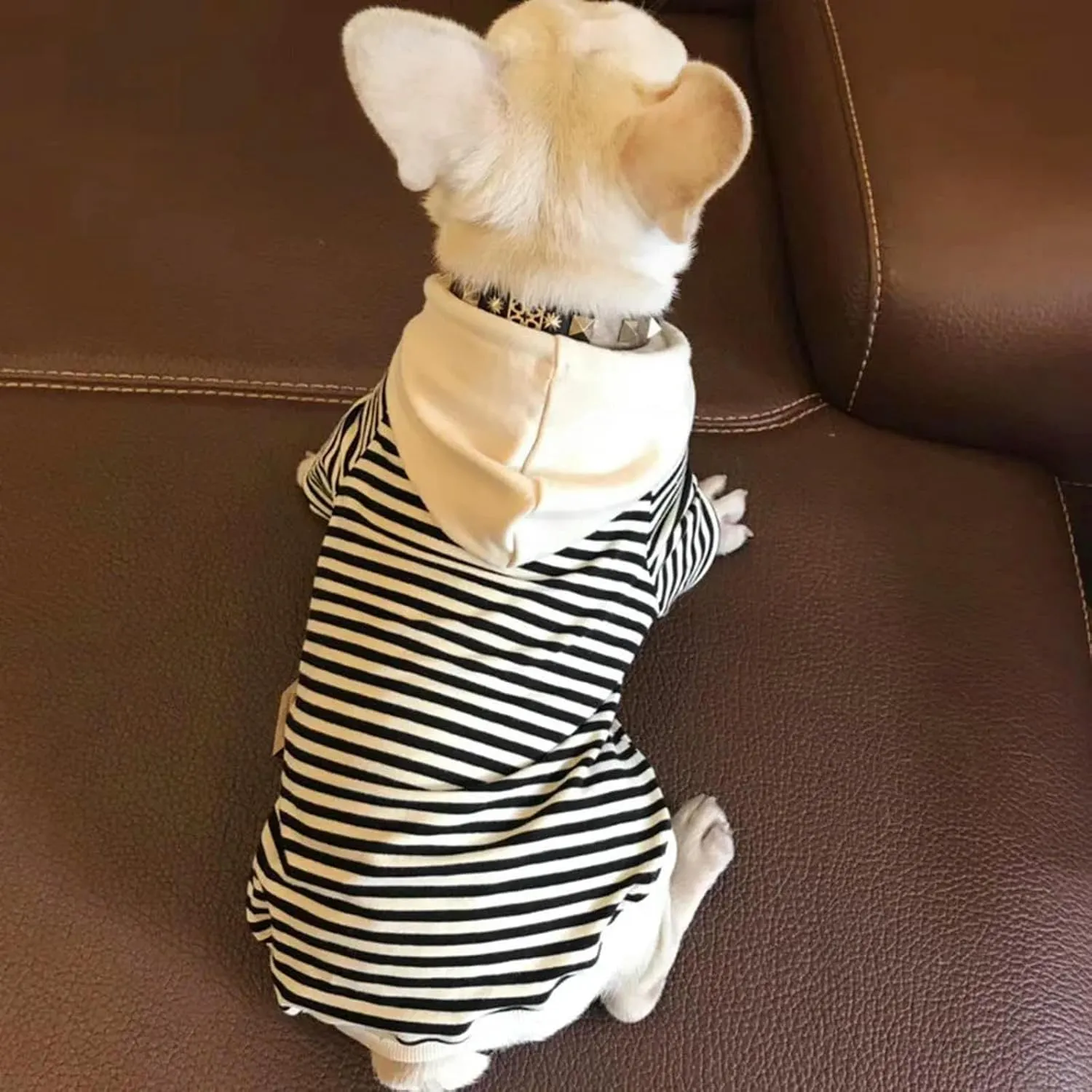 Classic Fashion Striped Dog Coats for Small Dogs Pullover Puppy Hoodie Sweatshirt French Bulldog Clothes for Female Dogs(Black,XL)