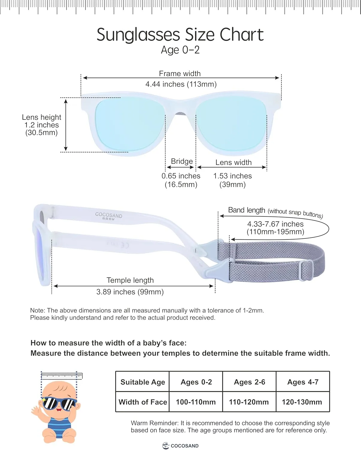 COCOSAND Flexible Baby Sunglasses with Strap Polarized UV Protection for Toddler Infant Newborn Boy Girl Age 0-24 Months