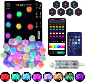 Color Changing Globe String Lights, 66ft Smart Fairy String Lights with APP Control, Mini Ball LED Twinkle Lights Hanging for Indoor Outdoor Bedroom Party Halloween Christmas Decor