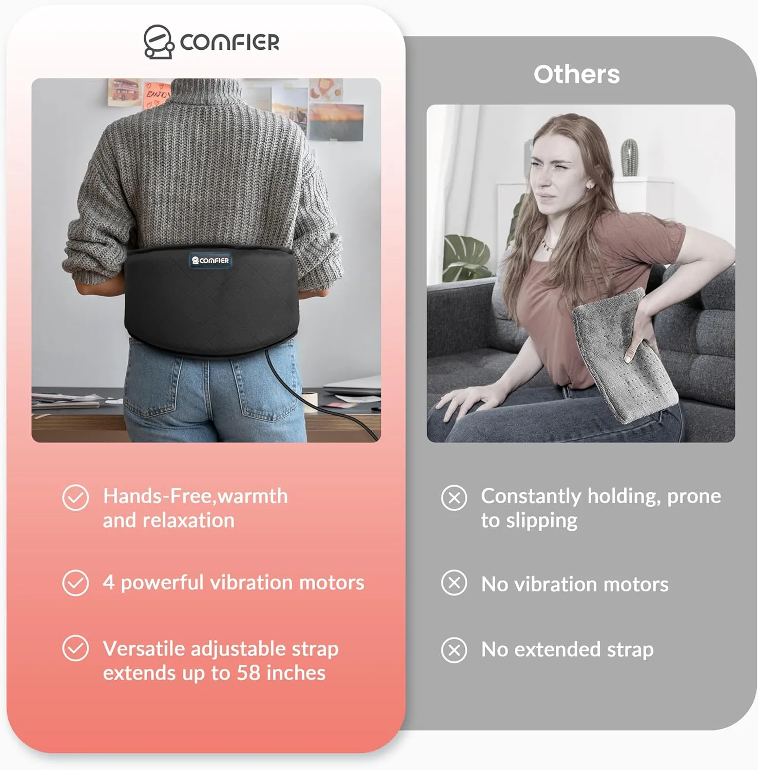 COMFIER Heating Pad for Back Pain, Vibration Lower Back Massager with Heat, Plug-in Heat Pad with Auto Shut Off,Heated Waist Belt, Gifts for Women Men Mom Dad, FSA/HSA Eligible