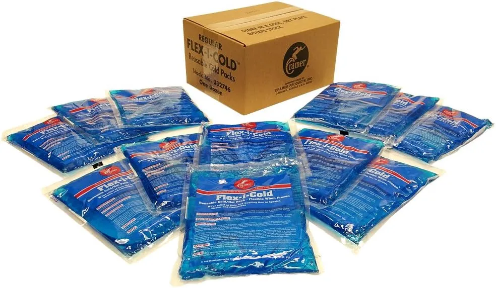 Cramer Flex-I-Cold Pack for Sports Teams, Trainers, and Everyday Use, Flexible Ice Pack, Instant Pain Relief, Manage Swelling, Soothing Cold Relief, First Aid Treatment, Pack of 12