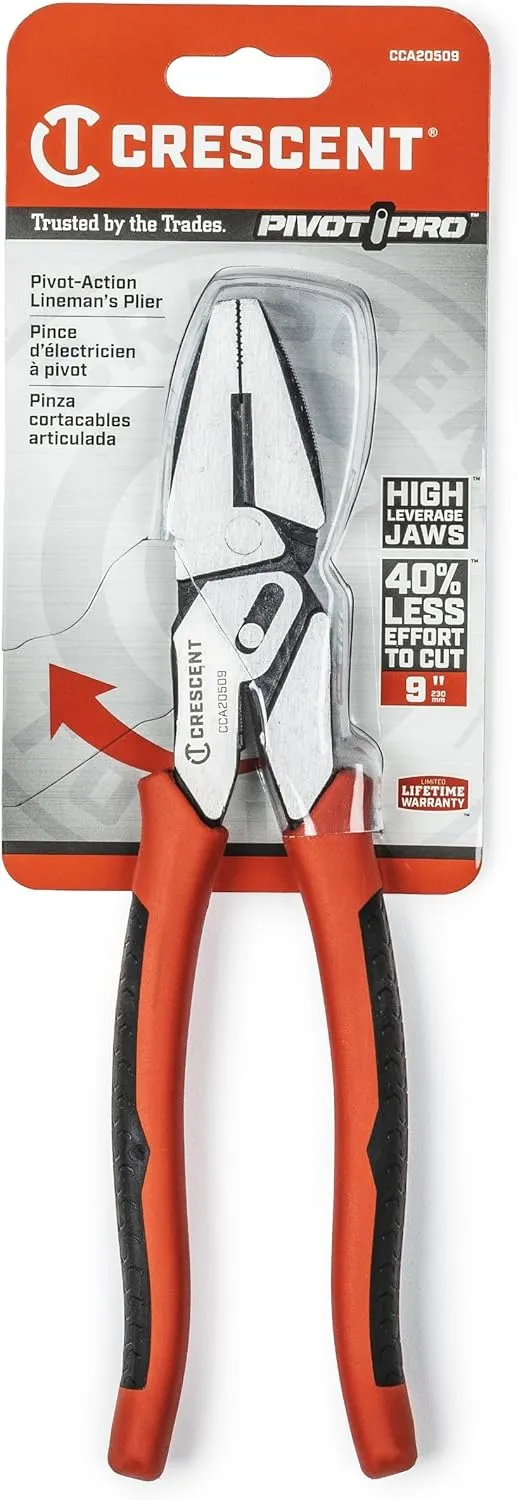 Crescent 9" Lineman's Compound Action Dual Material Pliers - CCA20509, Red