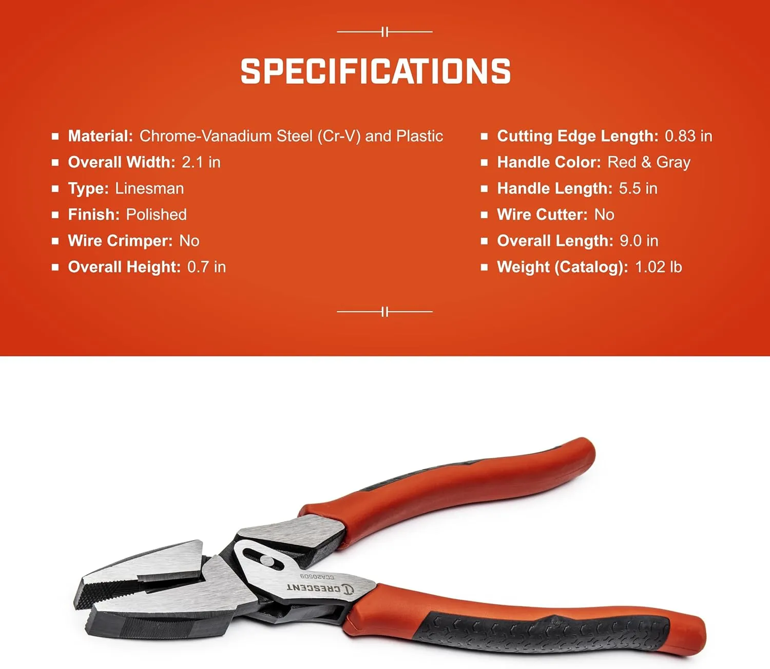 Crescent 9" Lineman's Compound Action Dual Material Pliers - CCA20509, Red