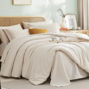 Cupocupa Queen Comforter Set with Sheets,Beige Comforters Queen Size,Fluffy 7 Pieces Bed in a Bag for Bedroom with Bedding Comforter Set, Flat Sheet, Fitted Sheet, Pillowcases and Pillow Shams