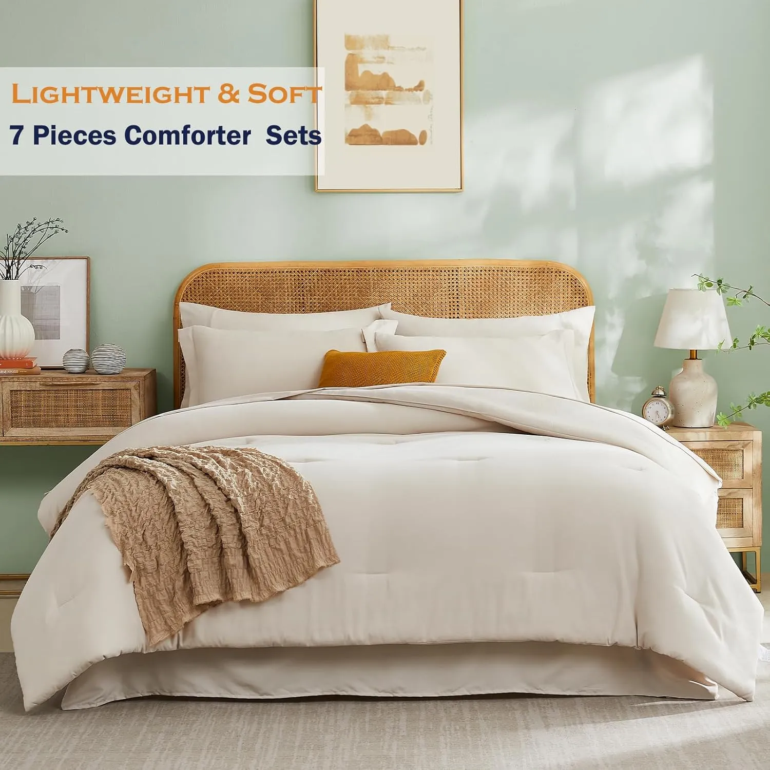 Cupocupa Queen Comforter Set with Sheets,Beige Comforters Queen Size,Fluffy 7 Pieces Bed in a Bag for Bedroom with Bedding Comforter Set, Flat Sheet, Fitted Sheet, Pillowcases and Pillow Shams