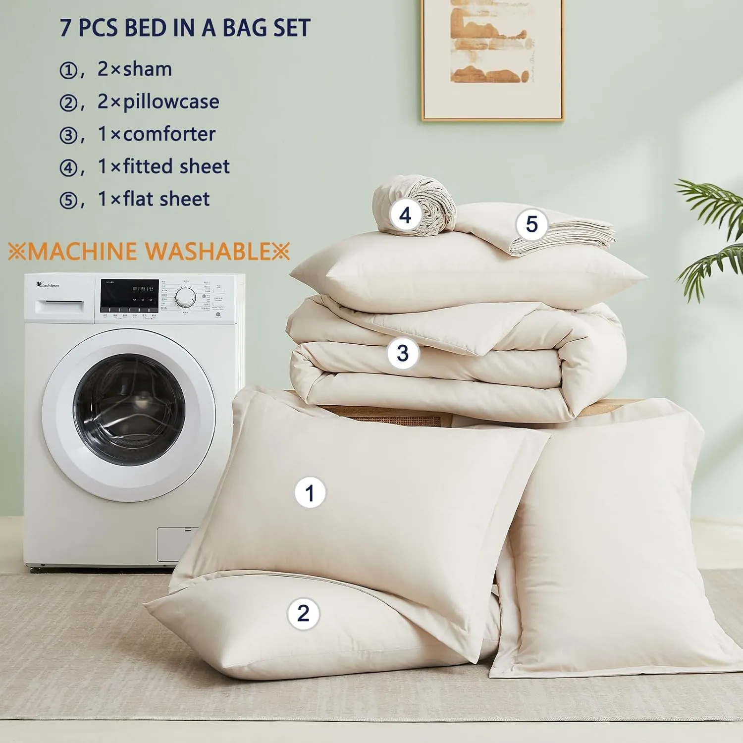 Cupocupa Queen Comforter Set with Sheets,Beige Comforters Queen Size,Fluffy 7 Pieces Bed in a Bag for Bedroom with Bedding Comforter Set, Flat Sheet, Fitted Sheet, Pillowcases and Pillow Shams