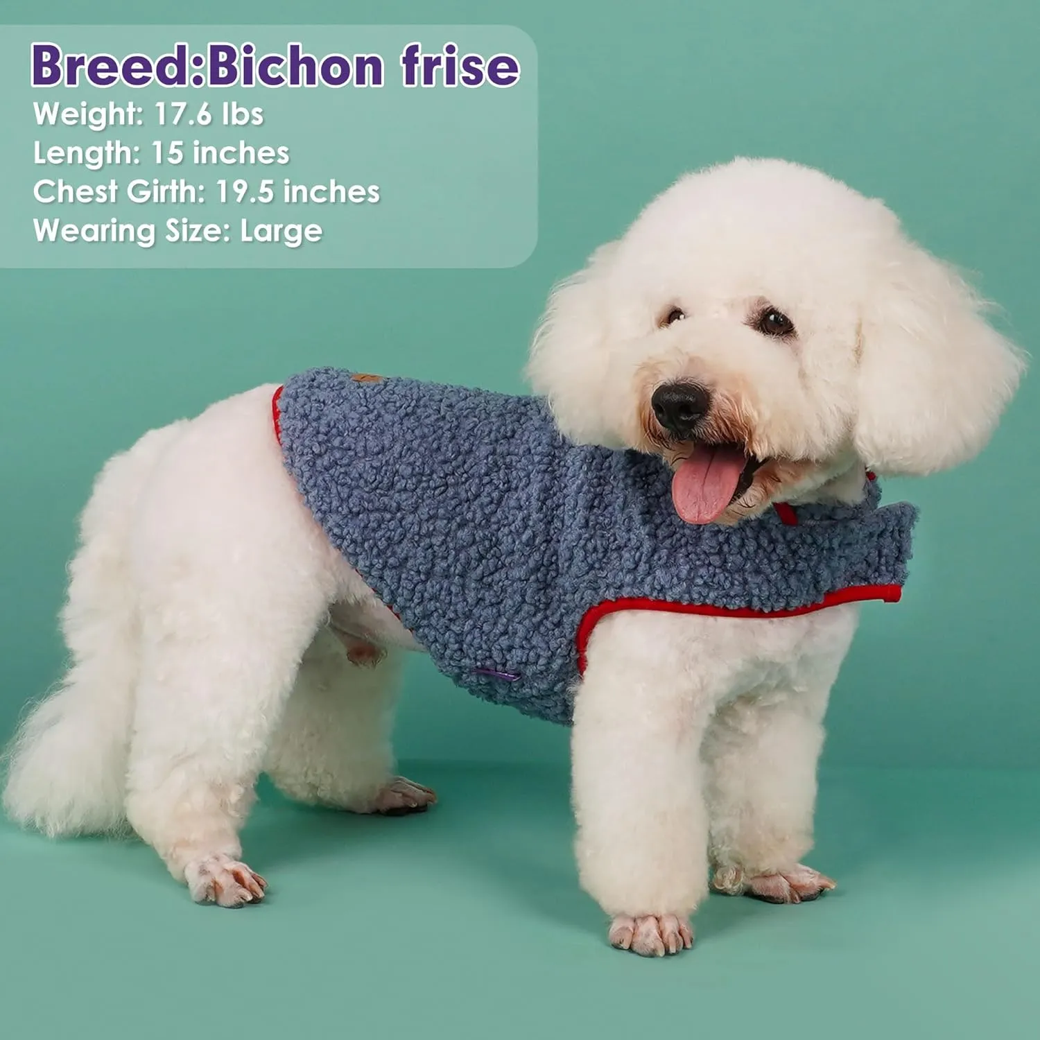 Cyeollo Reversible Dog Jacket - Winter Fleece Sweater & Sherpa Vest for Small Dogs & Cats, Blue L