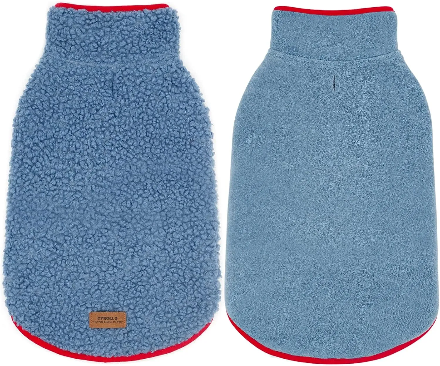 Cyeollo Reversible Dog Jacket - Winter Fleece Sweater & Sherpa Vest for Small Dogs & Cats, Blue L