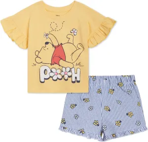 Disney Floral T-Shirt and Chambray Shorts Outfit Set Infant to Big Kid Sizes (12 Months - 14-16)