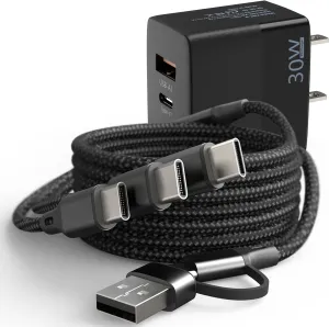 DJI 30W Charger for Mini 4 Pro, Mini 3 Pro, Mavic 3, Air 2S, Avata Drone - 3-in-1 USB C Fast Wall Charger with Dual Port Power Cord for DJI FPV Remote Controller Battery Accessories
