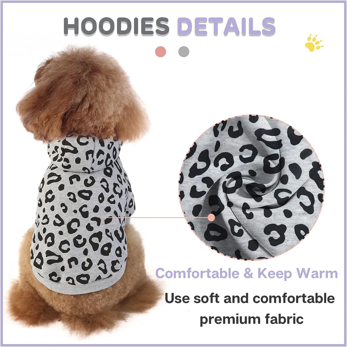 Dog Leopard Hooded Sweatshirt with Hat, Dogs Clothes Lightweight Puppy Hoodie for Small Dog Cat, Doggy Hoody Outfits Cat Apparel