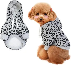 Dog Leopard Hooded Sweatshirt with Hat, Dogs Clothes Lightweight Puppy Hoodie for Small Dog Cat, Doggy Hoody Outfits Cat Apparel