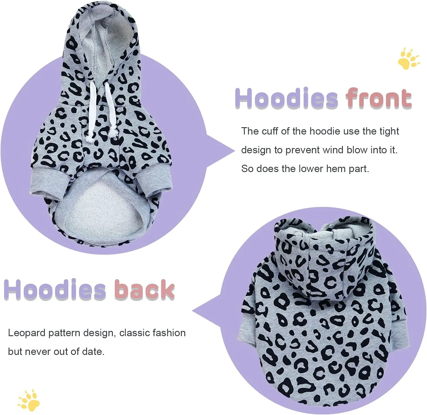 Dog Leopard Hooded Sweatshirt with Hat, Dogs Clothes Lightweight Puppy Hoodie for Small Dog Cat, Doggy Hoody Outfits Cat Apparel