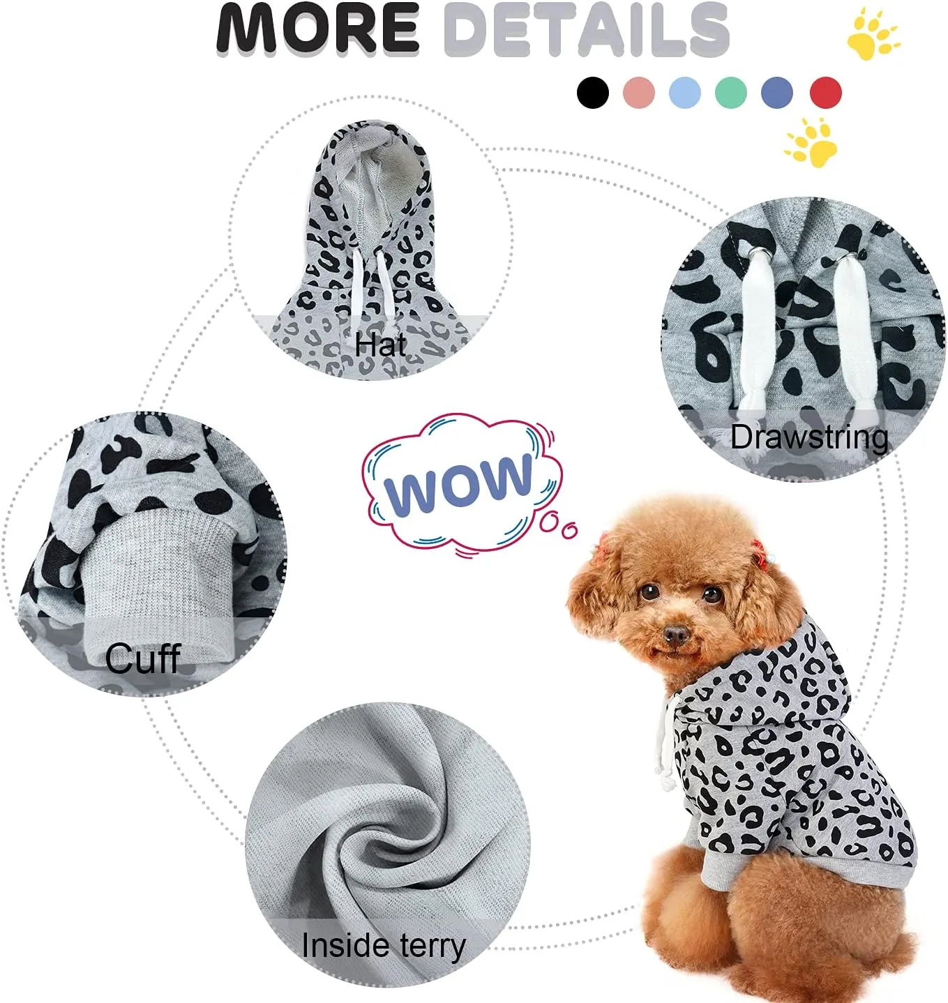 Dog Leopard Hooded Sweatshirt with Hat, Dogs Clothes Lightweight Puppy Hoodie for Small Dog Cat, Doggy Hoody Outfits Cat Apparel