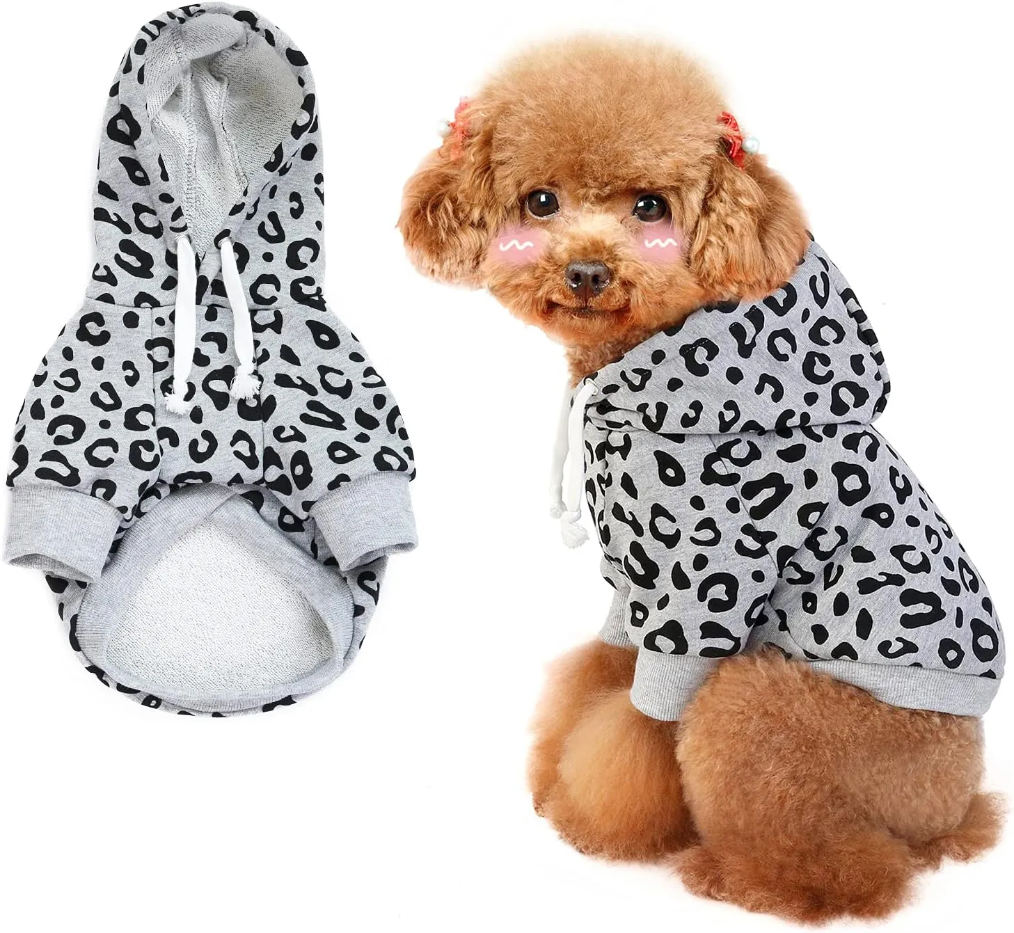 Dog Leopard Hooded Sweatshirt with Hat, Dogs Clothes Lightweight Puppy Hoodie for Small Dog Cat, Doggy Hoody Outfits Cat Apparel
