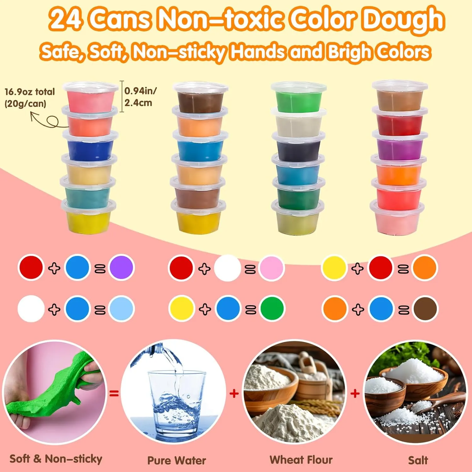 Dough Sets for Kids Age 4-8, Ice Cream Noodle Hamburger Maker Color Dough Kitchen Creations Set Kit, DIY Pretend Play Toys, Kids Arts & Crafts Gifts for Girls Boys Toddlers (24 Clays)