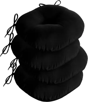 downluxe Bistro Chair Cushions for Patio Furniture, Water-Resistant Round Outdoor Chair Cushions Set of 4 with Non-Slip Ties, 15" x 15", Black