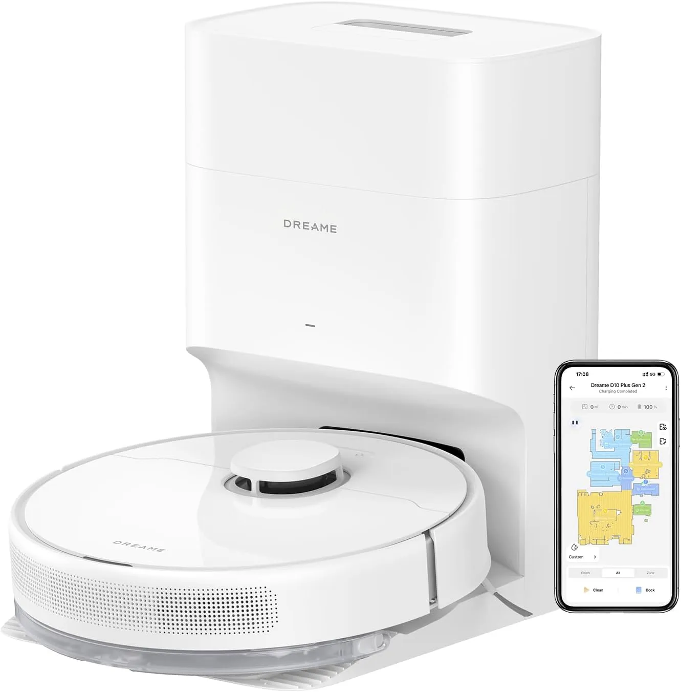 DREAME D10 Plus Gen 2 Robot Vacuum and Mop with Self-Emptying Base for 90 Days of Cleaning, 6000 Pa Suction and LiDAR Navigation, Obstacle Avoidance, Wi-Fi Connected