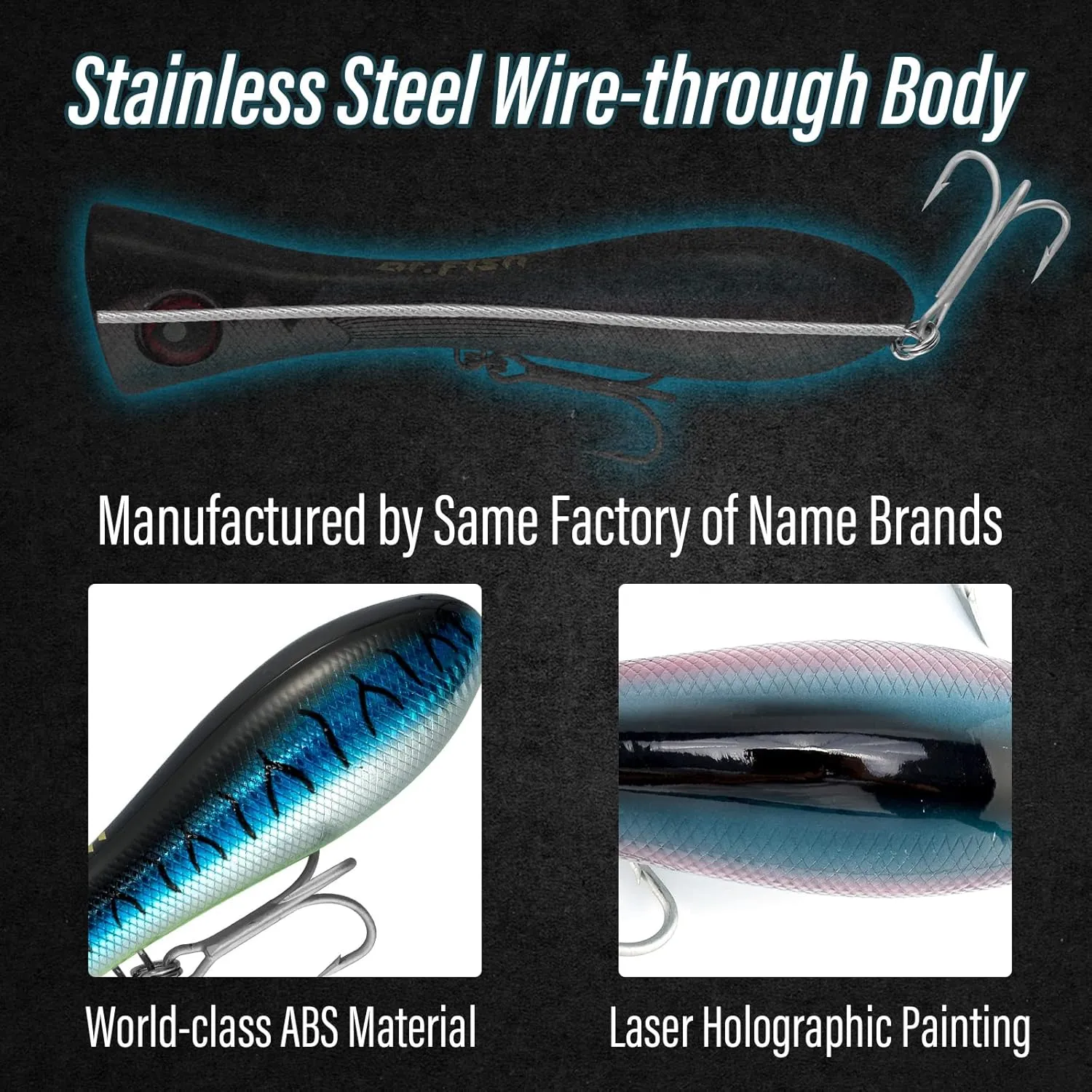 Dr.Fish Topwater Popper Saltwater Fishing Lures, 8 Inches GT Popper VMC Treble Hooks Surf Fishing Lures for Striper Tuna Barracuda Mackerel Snapper Bluefish Pencil Plugs Offshore