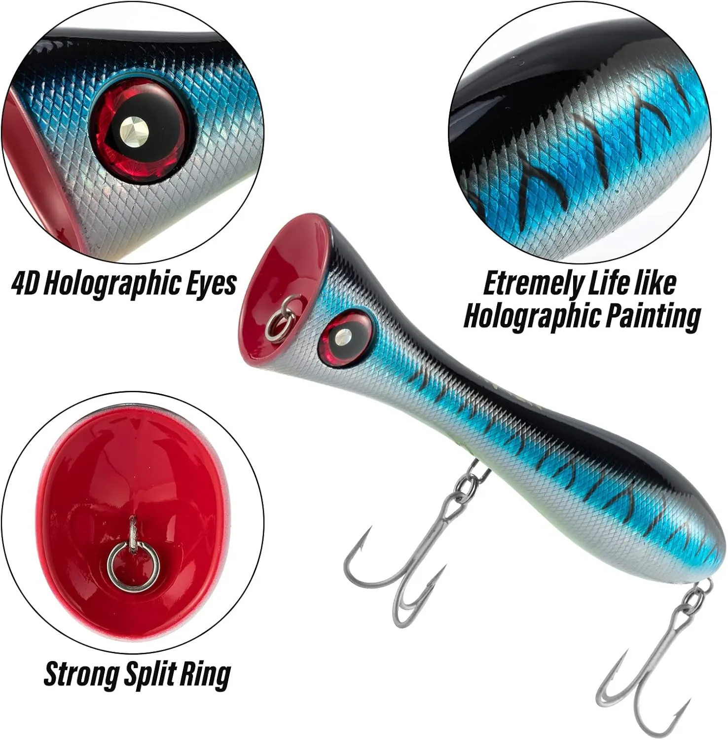 Dr.Fish Topwater Popper Saltwater Fishing Lures, 8 Inches GT Popper VMC Treble Hooks Surf Fishing Lures for Striper Tuna Barracuda Mackerel Snapper Bluefish Pencil Plugs Offshore