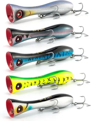 Dr.Fish Topwater Popper Saltwater Fishing Lures, 8 Inches GT Popper VMC Treble Hooks Surf Fishing Lures for Striper Tuna Barracuda Mackerel Snapper Bluefish Pencil Plugs Offshore
