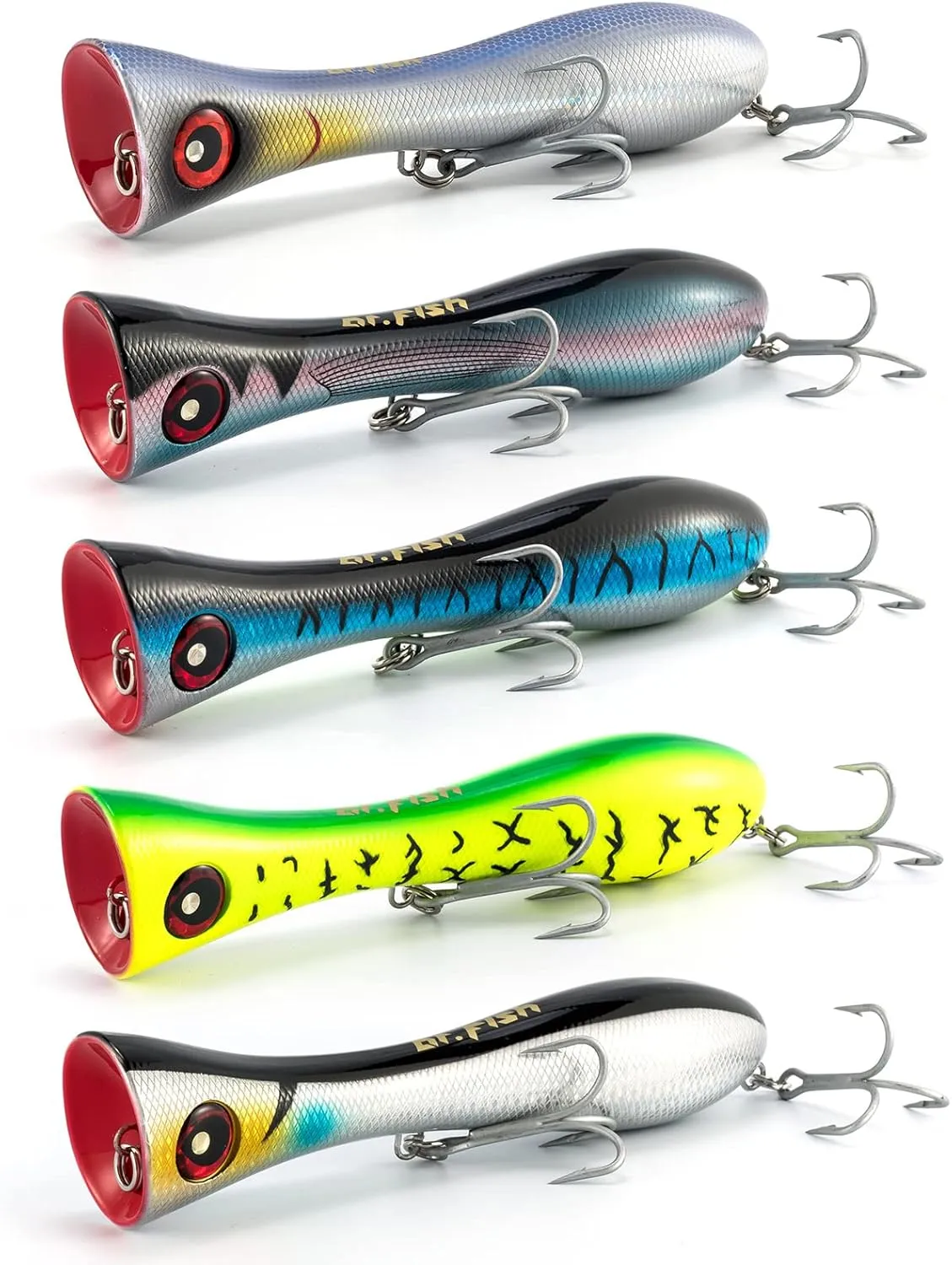 Dr.Fish Topwater Popper Saltwater Fishing Lures, 8 Inches GT Popper VMC Treble Hooks Surf Fishing Lures for Striper Tuna Barracuda Mackerel Snapper Bluefish Pencil Plugs Offshore