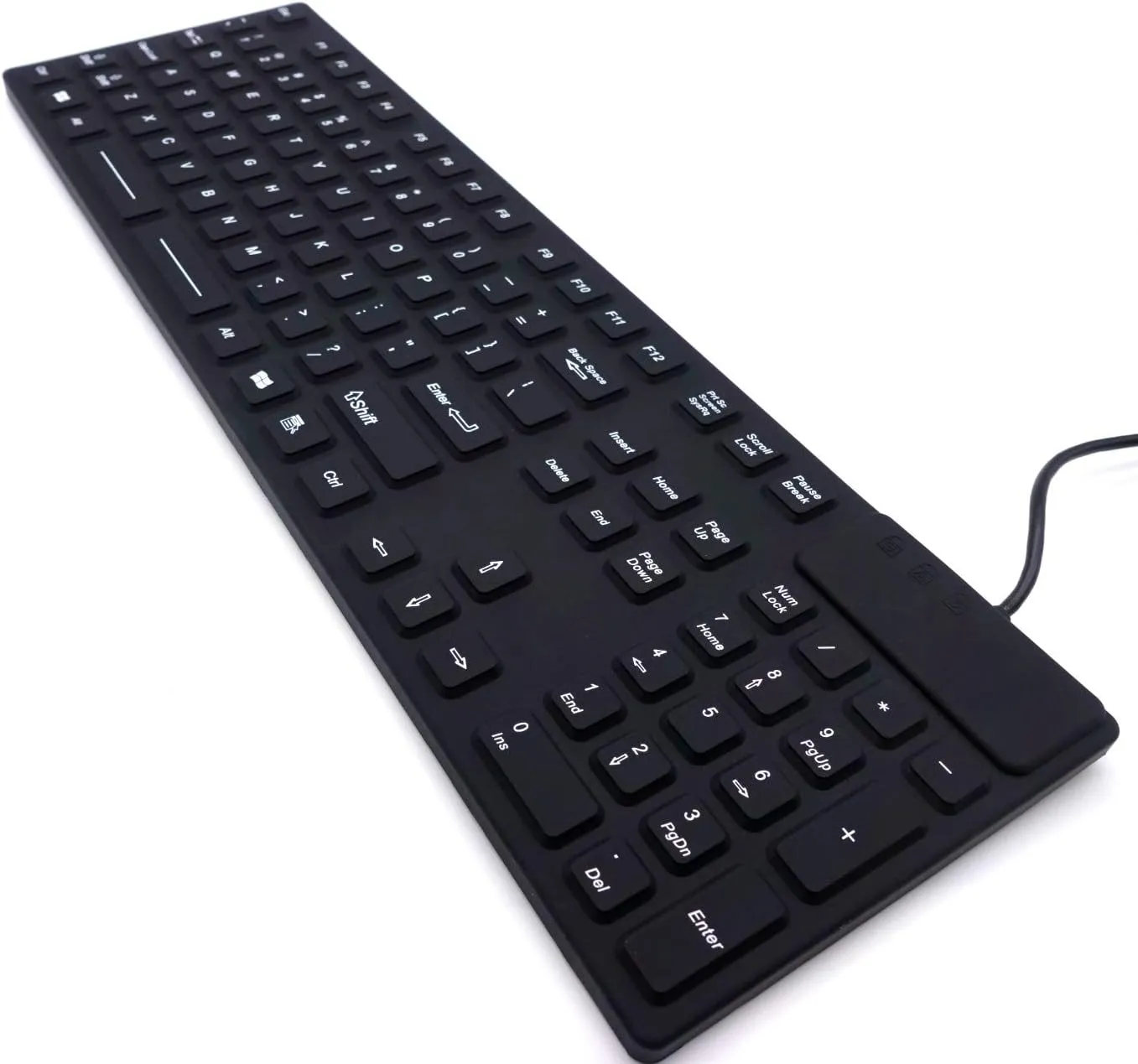 DSI Keyboard with Number Pad IP68 Waterproof Industrial Rugged Silicone IKB105, Black