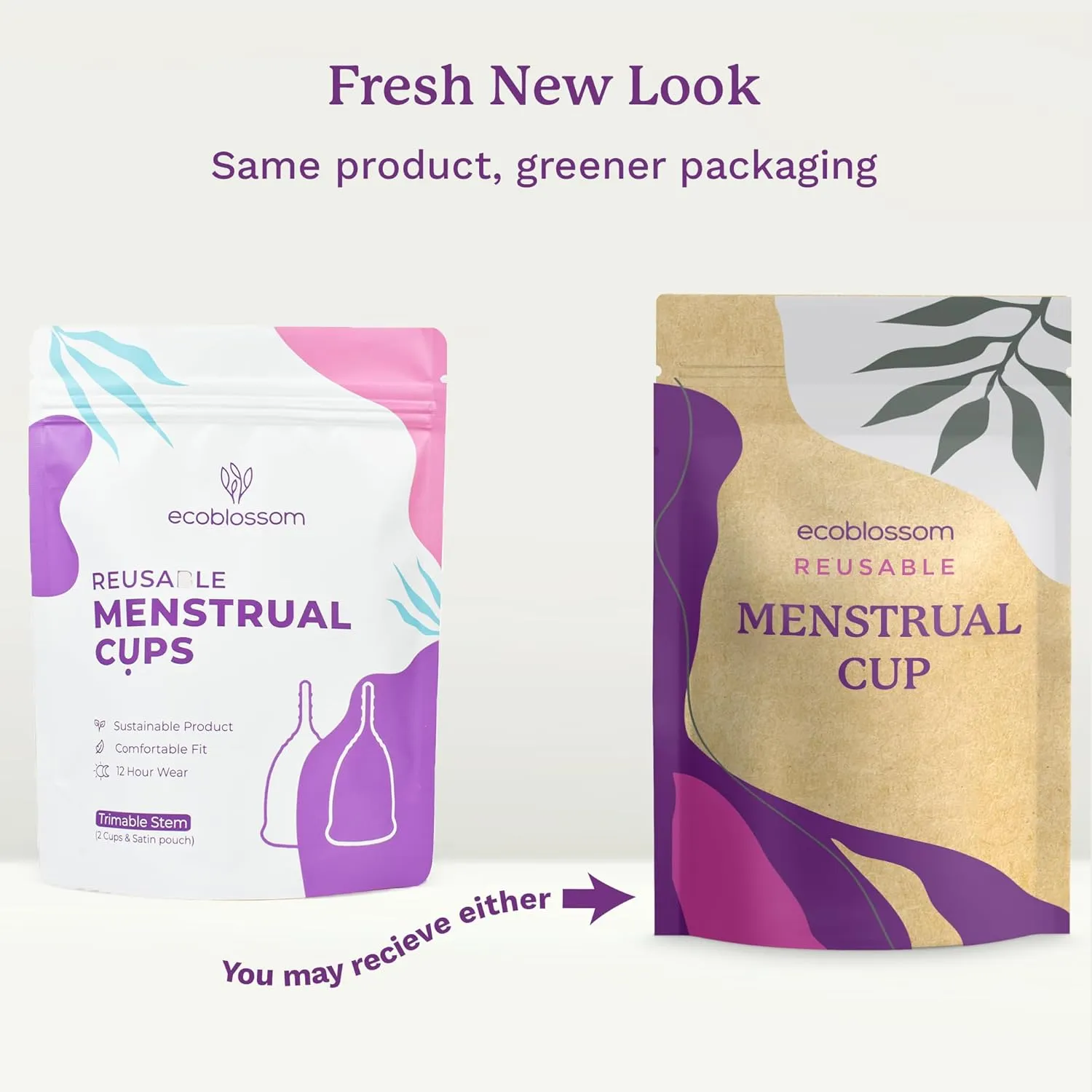 EcoBlossom Menstrual Cup Kit - Tampon, Pad, and Disc Alternative Product - Wear for 12 Hours - Reusable Period Cup/Copa Designed with Soft Flexible Medical-Grade Silicone (Small & Large)