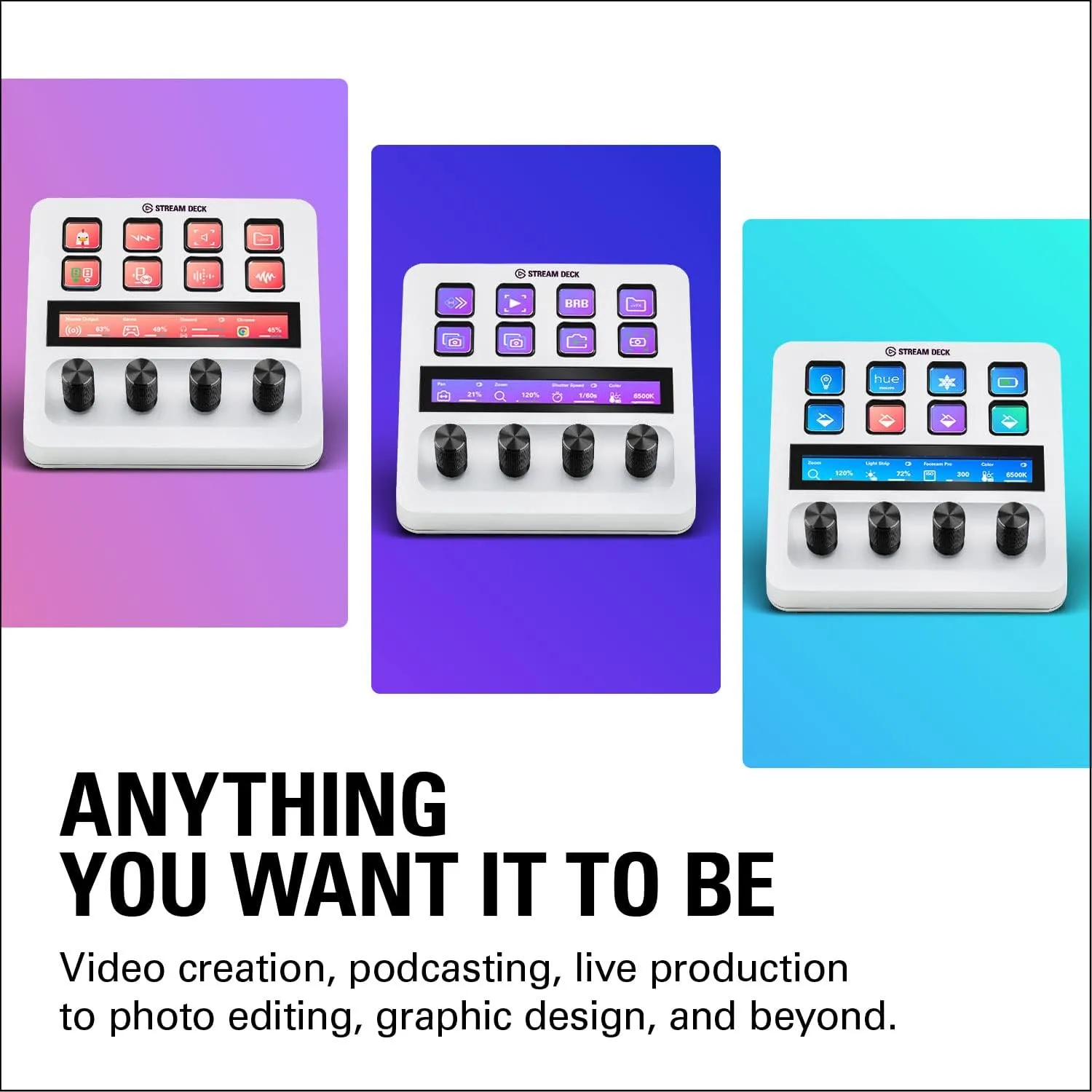 Elgato Stream Deck   White - Works great with Adobe Apps - Photoshop, Illustrator, Premiere Pro & More - 4 Dials, 8 Customizable Keys - Get 2 Months of Adobe Creative Cloud - Works with Mac & PC