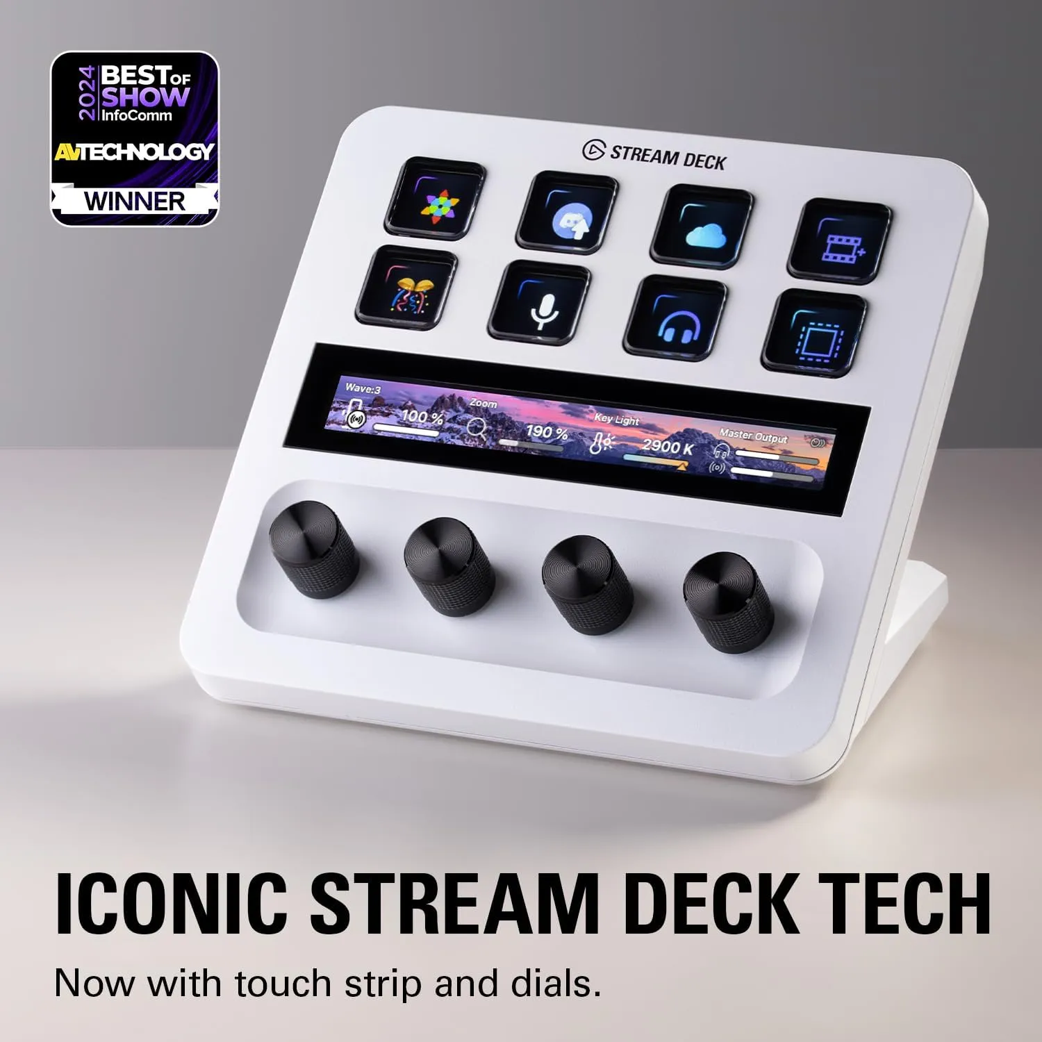 Elgato Stream Deck   White - Works great with Adobe Apps - Photoshop, Illustrator, Premiere Pro & More - 4 Dials, 8 Customizable Keys - Get 2 Months of Adobe Creative Cloud - Works with Mac & PC