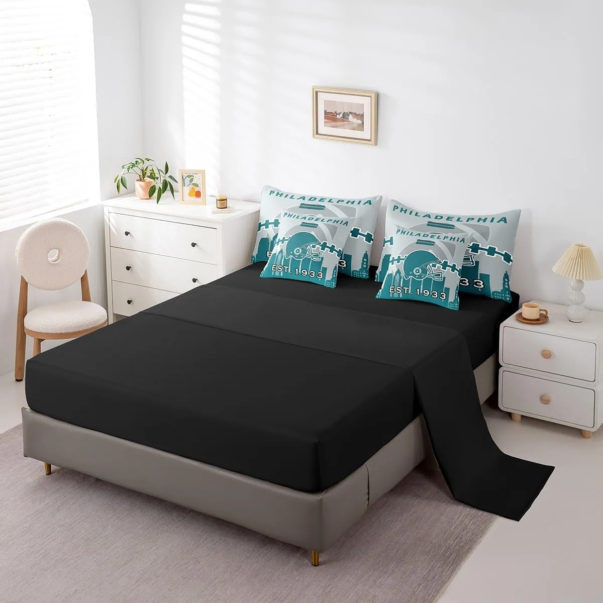 Erosebridal 7 Pcs Comforter Set King Size,Football Bed in a Bag with Flat Sheet and Fitted Sheet for Kids and Adults,Sports Fan Bedding Set with Pillowcases and Cushion Cases(Philadelphia)
