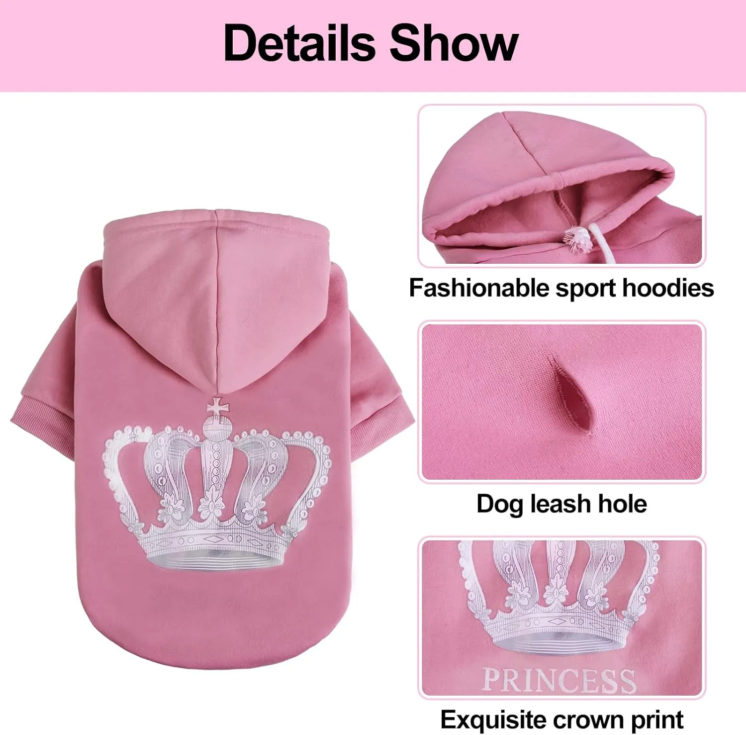 EXPAWLORER Princess Dog Cat Fleece Sweatershirt Hoodies Pink M