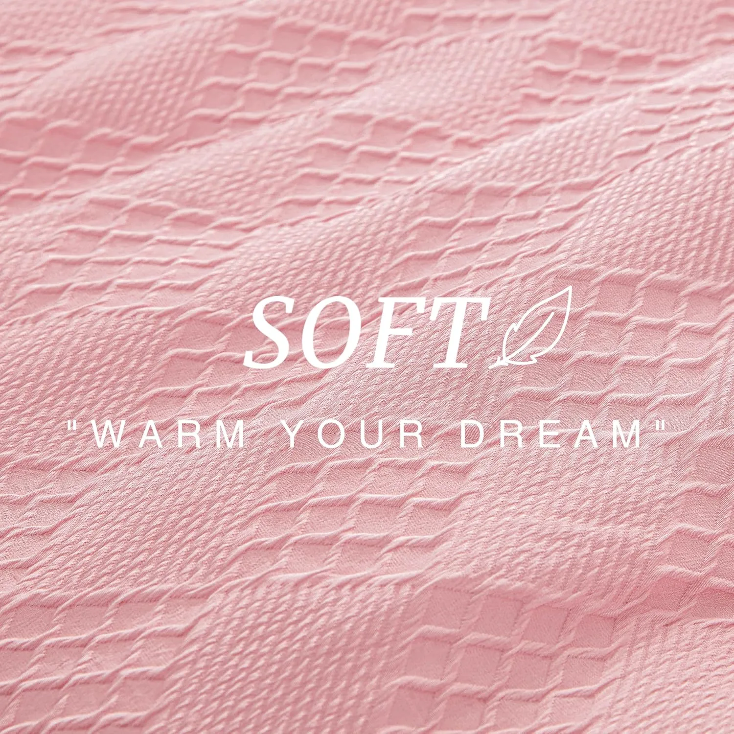 EXQ Home Waffle Comforter Queen Size - Super Soft Embossed Design Comforter Set 3 Pieces, Pink 3D Diamond Pattern Bedding Set,Winter Warm Bed Set,1 Comforter with 2 Pillowcases