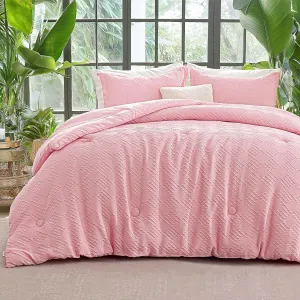 EXQ Home Waffle Comforter Queen Size - Super Soft Embossed Design Comforter Set 3 Pieces, Pink 3D Diamond Pattern Bedding Set,Winter Warm Bed Set,1 Comforter with 2 Pillowcases
