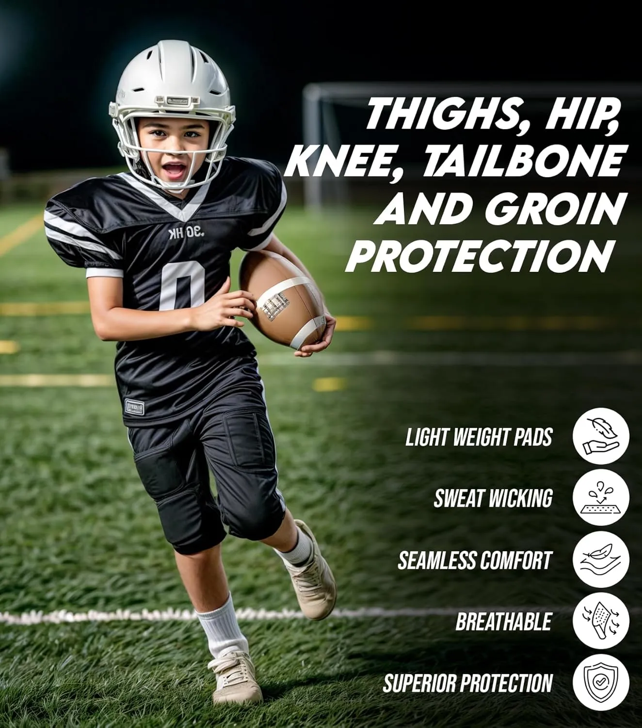 Exxact Sports Combat 7-Pad Youth Football Girdle with Cup Pocket, Padded Compression Shorts with Integrated Pads, Boys Girdle Football
