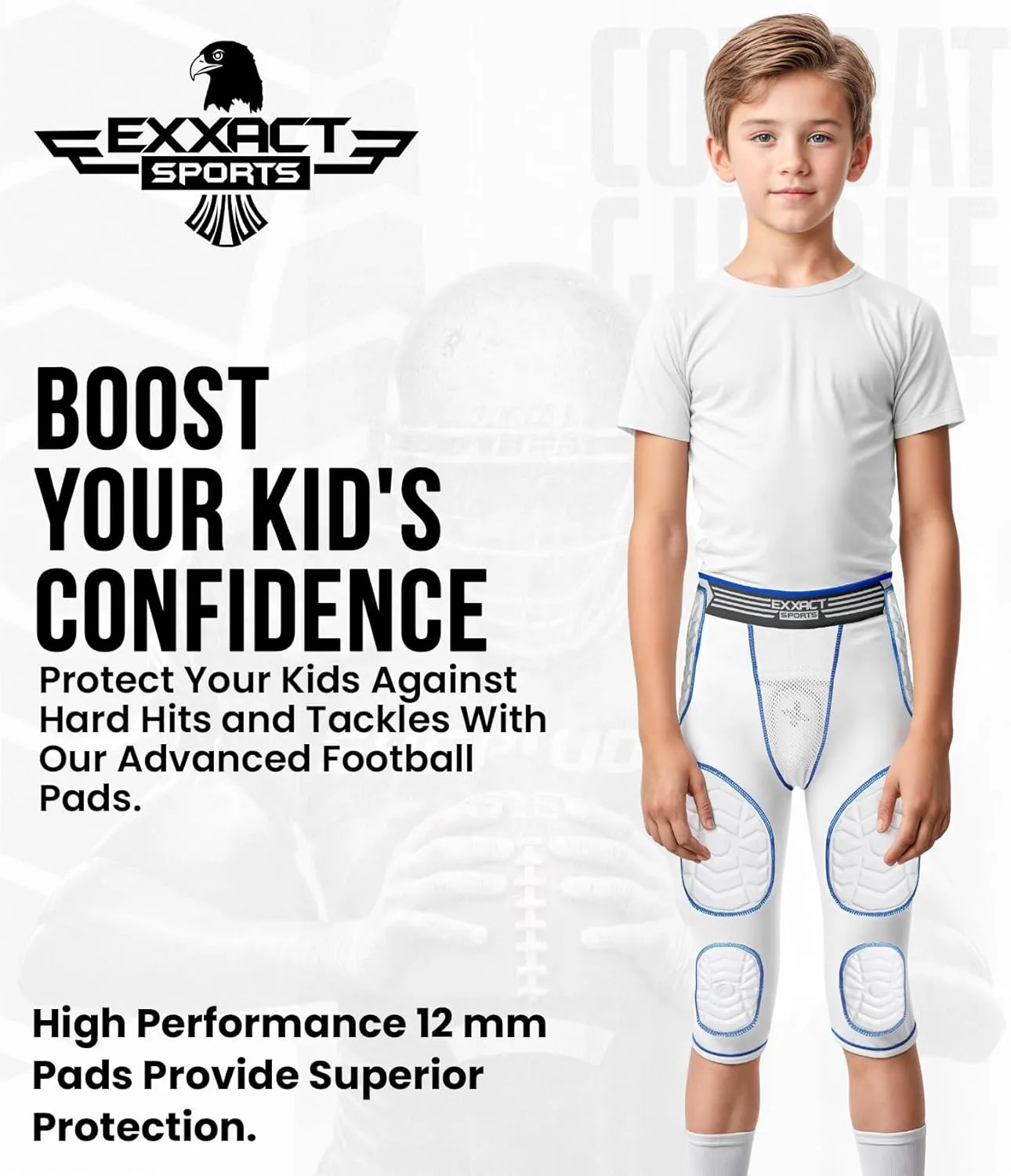 Exxact Sports Combat 7-Pad Youth Football Girdle with Cup Pocket, Padded Compression Shorts with Integrated Pads, Boys Girdle Football