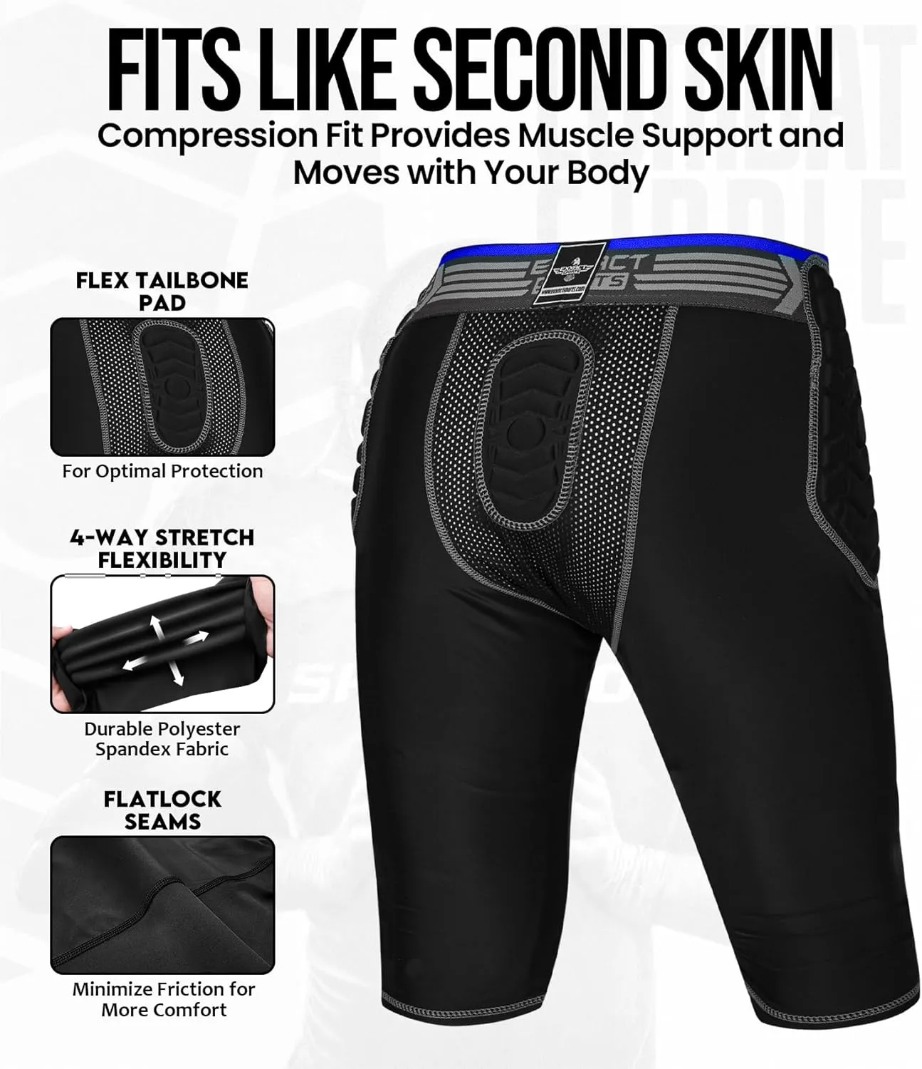 Exxact Sports Combat 7-Pad Youth Football Girdle with Cup Pocket, Padded Compression Shorts with Integrated Pads, Boys Girdle Football