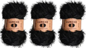 Eyelash Fun Fur Yarn Premium 100% Polyester 164 Yds (150 Mt), 3.53 Oz (100 Gr) Colorful Crochet Yarn Dıy Hand Knitting (Black, 3 Skein)