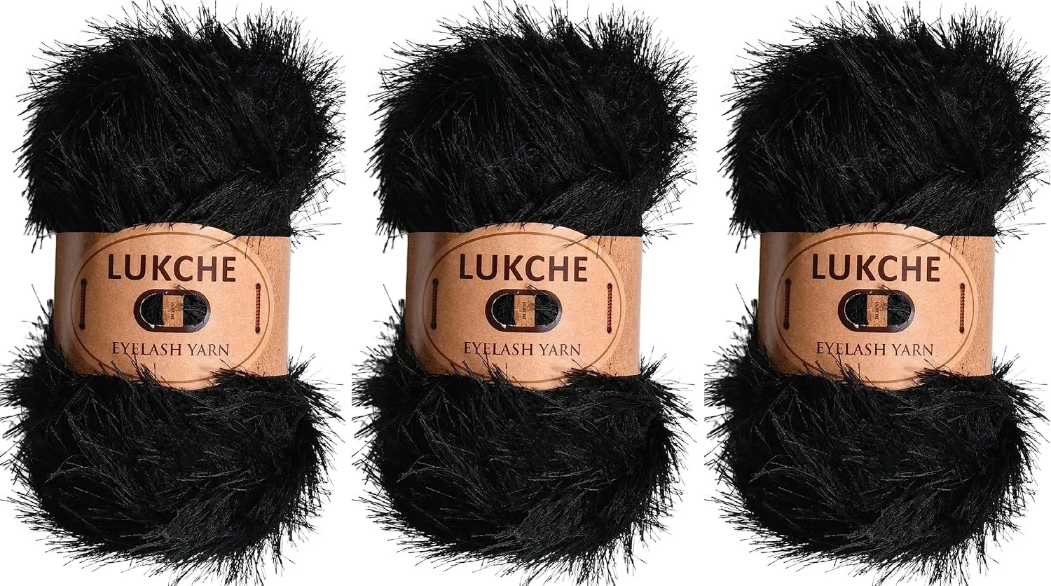 Eyelash Fun Fur Yarn Premium 100% Polyester 164 Yds (150 Mt), 3.53 Oz (100 Gr) Colorful Crochet Yarn Dıy Hand Knitting (Black, 3 Skein)