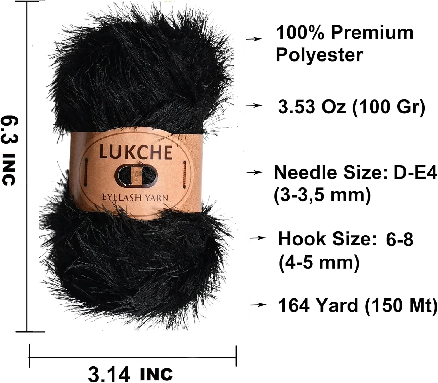 Eyelash Fun Fur Yarn Premium 100% Polyester 164 Yds (150 Mt), 3.53 Oz (100 Gr) Colorful Crochet Yarn Dıy Hand Knitting (Black, 3 Skein)