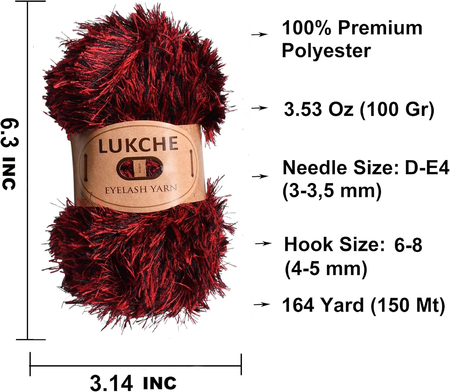 Eyelash Fun Fur Yarn Premium 100% Polyester 164 Yds (150 Mt), 3.53 Oz (100 Gr) Colorful Crochet Yarn Dıy Hand Knitting (Black Red, 3 Skein)