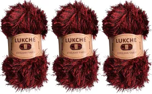 Eyelash Fun Fur Yarn Premium 100% Polyester 164 Yds (150 Mt), 3.53 Oz (100 Gr) Colorful Crochet Yarn Dıy Hand Knitting (Black Red, 3 Skein)