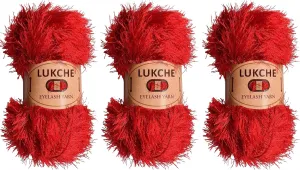 Eyelash Fun Fur Yarn Premium 100% Polyester 164 Yds (150 Mt), 3.53 Oz (100 Gr) Colorful Crochet Yarn Dıy Hand Knitting. (Red, 3 Skein)